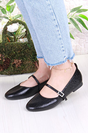 Fort 01-636 Soft Baskılı Toka Detaylı Şık Ev İş Ofis Rahat Günlük Ayakkabı Kadın Babet