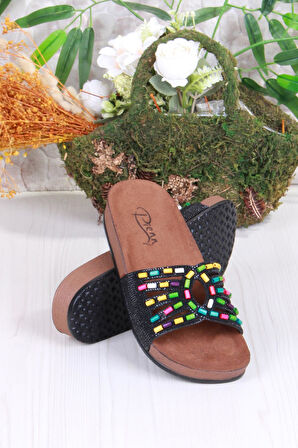 Fort 01908 Pienn Anatomik Esnek Rahat Taşlı Boncuklu Kadın Terlik