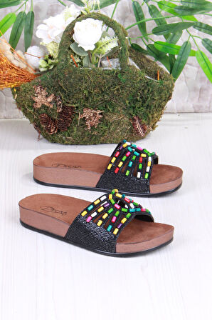 Fort 01908 Pienn Anatomik Esnek Rahat Taşlı Boncuklu Kadın Terlik