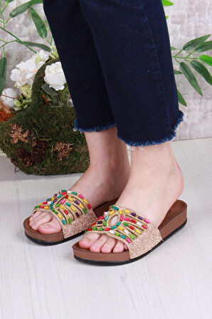 Fort 01908 Pienn Anatomik Esnek Rahat Taşlı Boncuklu Kadın Terlik