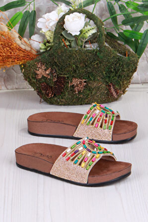 Fort 01908 Pienn Anatomik Esnek Rahat Taşlı Boncuklu Kadın Terlik