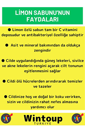 Özel Üretim %100 Doğal Ciltte Derinlemesine Temizlik Yüz Cilt Saç Vücut Bitkisel Limon Sabunu 5 Adet