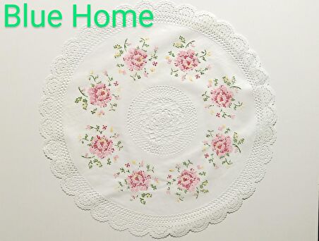 Blue Home Runner 40 cm Yuvarlak Çok Renkli Silinebilir Dantelli Runner Amerikan Servis Takımı Tek Kişilik