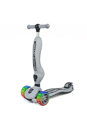 Smart Oturaklı Çocuk Scooter 3 Tekerlekli Led Işıklı Scooter Yükseklik Ayarlı - Gri
