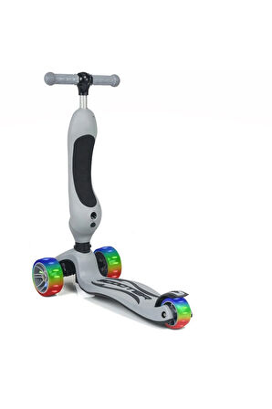 Smart Oturaklı Çocuk Scooter 3 Tekerlekli Led Işıklı Scooter Yükseklik Ayarlı - Gri