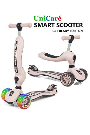 Smart Oturaklı Çocuk Scooter 3 Tekerlekli Işıklı Scooter Yükseklik Ayarlı 1-5 Yaş Somon