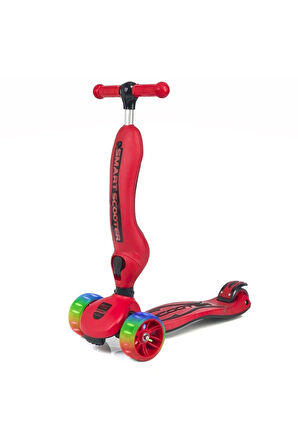 Smart Oturaklı Çocuk Scooter 3 Tekerlekli Işıklı Scooter Yükseklik Ayarlı 1-5 Yaş KIRMIZI