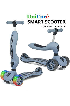Smart Oturaklı Çocuk Scooter 3 Tekerlekli Led Işıklı Scooter Yükseklik Ayarlı - Mavi