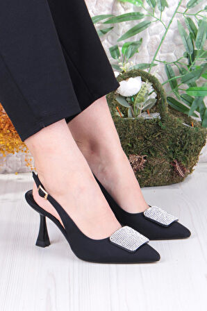 Fort 132-1333 Fls Saten Taşlı Toka Detaylı Arkası Açık Önü Kapalı Topuklu Kadın Ayakkabı