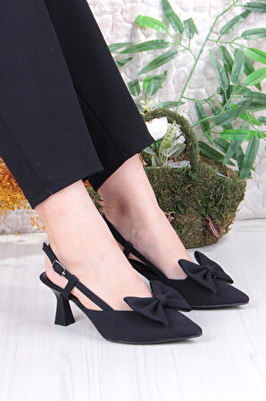 Fort 018-407 Fls Saten Önü Kapalı Fiyonklu Arkası Açık Topuklu Ayakkabı