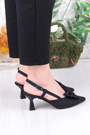 Fort 018-407 Fls Saten Önü Kapalı Fiyonklu Arkası Açık Topuklu Ayakkabı