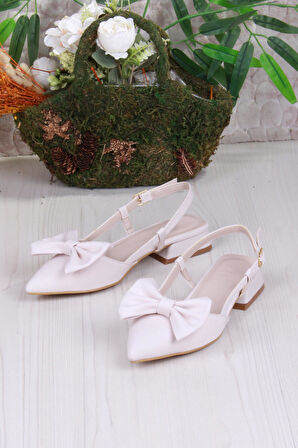 Fort 018-903 Fls Saten Fiyonk Detaylı Alçak Topuk Arkası Açık Önü Kapalı Kadın Ayakkabı