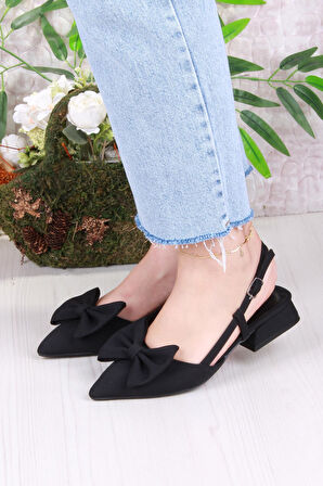 Fort 018-903 Fls Saten Fiyonk Detaylı Alçak Topuk Arkası Açık Önü Kapalı Kadın Ayakkabı