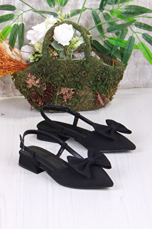 Fort 018-903 Fls Saten Fiyonk Detaylı Alçak Topuk Arkası Açık Önü Kapalı Kadın Ayakkabı