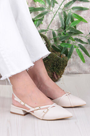 Fort 018-909 Fls Saten Toka Detaylı Şık Rahat Sivri Burun Kadın Babet