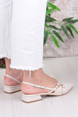 Fort 018-909 Fls Saten Toka Detaylı Şık Rahat Sivri Burun Kadın Babet