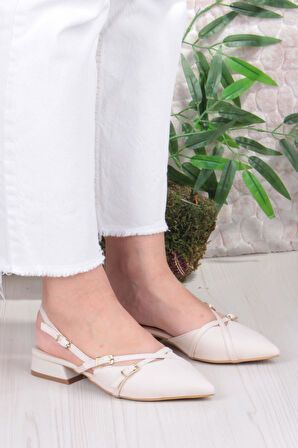 Fort 018-909 Fls Saten Toka Detaylı Şık Rahat Sivri Burun Kadın Babet