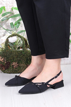 Fort 018-909 Fls Saten Toka Detaylı Şık Rahat Sivri Burun Kadın Babet