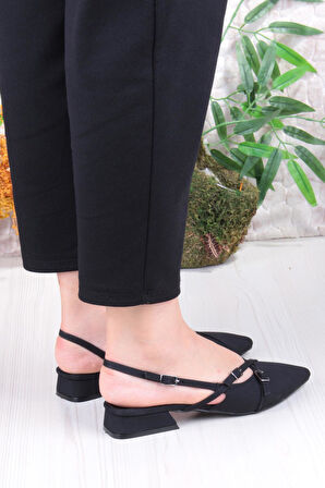 Fort 018-909 Fls Saten Toka Detaylı Şık Rahat Sivri Burun Kadın Babet