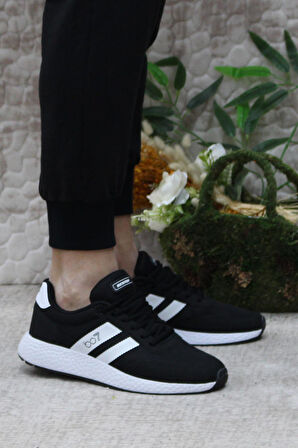 Fort 0244 Siyah Beyaz Rahat Esnek Sneaker Erkek Spor Ayakkabı