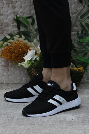 Fort 0244 Siyah Beyaz Rahat Esnek Sneaker Erkek Spor Ayakkabı
