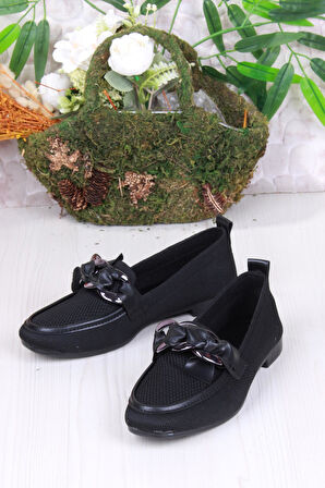 Fort 35021 Zeyn Triko Zincir Tokalı Yumuşak Rahat Kadın Babet