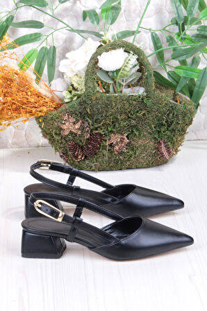 Fort 35126 Ceyn Cilt Arkası Açık Kalın Topuklu Sivri Burun Kadın Ayakkabı