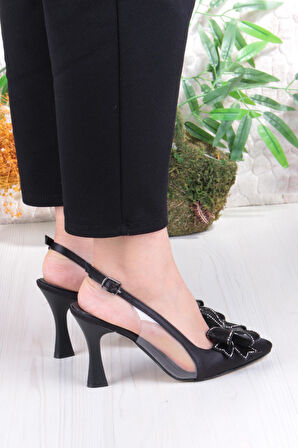 Fort 35387 Jena Simli Taşlı Fiyonk Detaylı Önü Kapalı Arkası Açık Topuklu Kadın Ayakkabı