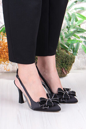 Fort 35387 Jena Simli Taşlı Fiyonk Detaylı Önü Kapalı Arkası Açık Topuklu Kadın Ayakkabı