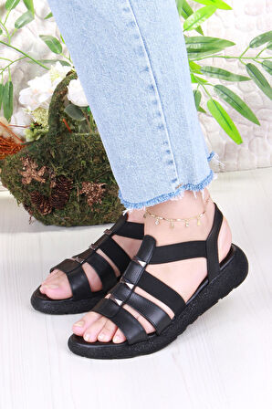 Fort 35941 Mavişim Rahat Esnek Lastik Bağlamalı Kadın Sandalet