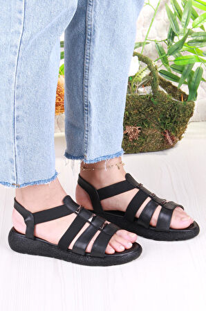 Fort 35941 Mavişim Rahat Esnek Lastik Bağlamalı Kadın Sandalet