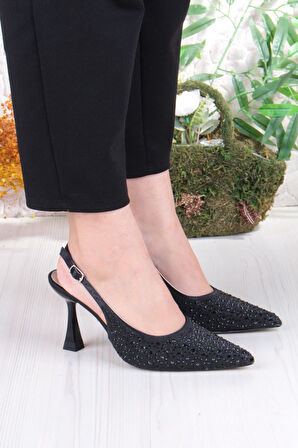 Fort 042-363 Fls Taş Baskılı Önü Kapalı Arkası Açık Topuklu Kadın Ayakkabı