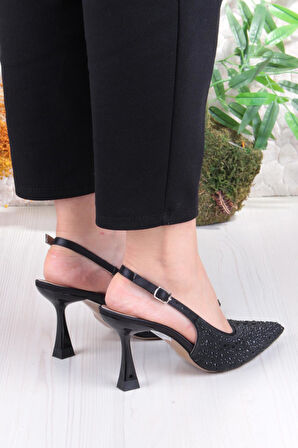 Fort 042-363 Fls Taş Baskılı Önü Kapalı Arkası Açık Topuklu Kadın Ayakkabı