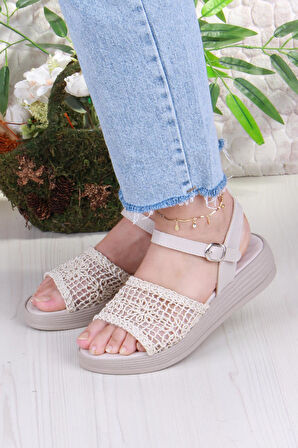 Fort 05-2001 Soft Rahat Toka Detaylı Dantel Örgülü Kadın Sandalet
