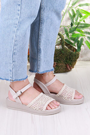 Fort 05-2001 Soft Rahat Toka Detaylı Dantel Örgülü Kadın Sandalet