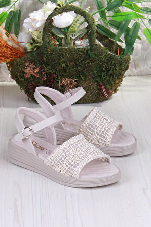 Fort 05-2001 Soft Rahat Toka Detaylı Dantel Örgülü Kadın Sandalet