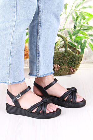 Fort 05-2077 Soft Rahat Toka Detaylı Büzgülü Bant Kadın Sandalet