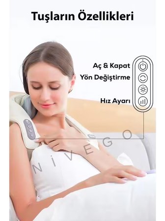 Nivego Sıcak Kompresli Omuz ve Boyun Ovmalı Isıtmalı Yoğurmalı Sırt Bel 4D Masaj Cihazı  