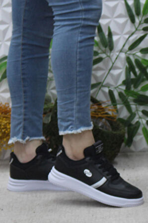 Fort Row Luna Siyah Beyaz Rahat Hafif Sneaker Kadın Spor Ayakkabı