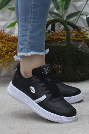 Fort Row Luna Siyah Beyaz Rahat Hafif Sneaker Kadın Spor Ayakkabı