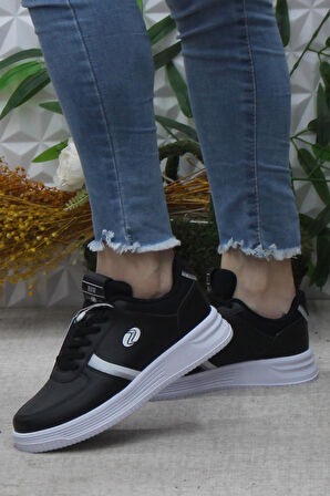 Fort Row Luna Siyah Beyaz Rahat Hafif Sneaker Kadın Spor Ayakkabı