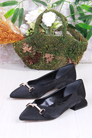 Fort 077-608 Fls Saten Taş Toka Detaylı Şık Rahat Sivri Burun Kadın Babet