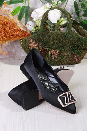 Fort 077-609 Fls Saten Taş Toka Detaylı Şık Rahat Sivri Burun Kadın Babet