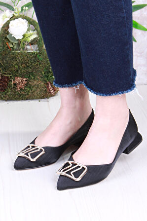 Fort 077-609 Fls Saten Taş Toka Detaylı Şık Rahat Sivri Burun Kadın Babet