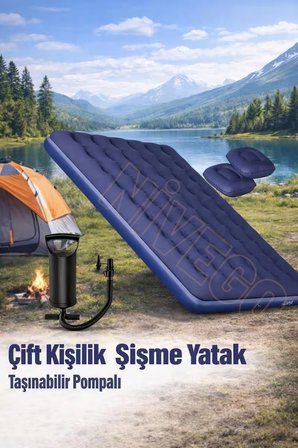 Nivego Çift Kişilik Şişme Yatak | Dahili Pompalı | 203x152x22cm | Kamp & Ev Kullanımı İçin | Delinmeye ve Kesilmeye Dayanıklı