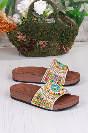 Fort 00303 Pienn Anatomik Esnek Rahat Taşlı Boncuklu Kadın Terlik