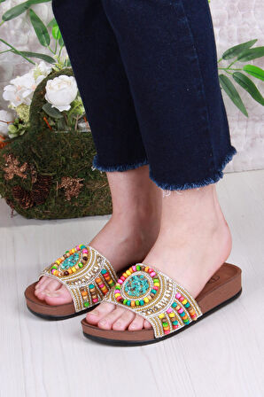 Fort 00303 Pienn Anatomik Esnek Rahat Taşlı Boncuklu Kadın Terlik