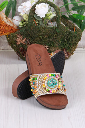 Fort 00303 Pienn Anatomik Esnek Rahat Taşlı Boncuklu Kadın Terlik