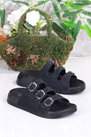 Fort 100403 Pienn Anatomik Esnek Rahat Simli Baskılı Üç Tokalı Kadın Terlik