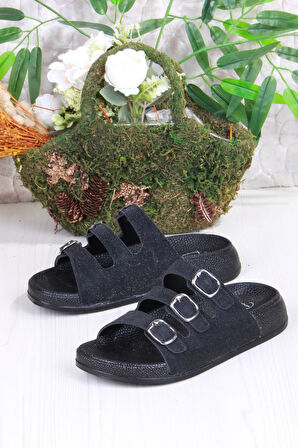 Fort 100403 Pienn Anatomik Esnek Rahat Simli Baskılı Üç Tokalı Kadın Terlik